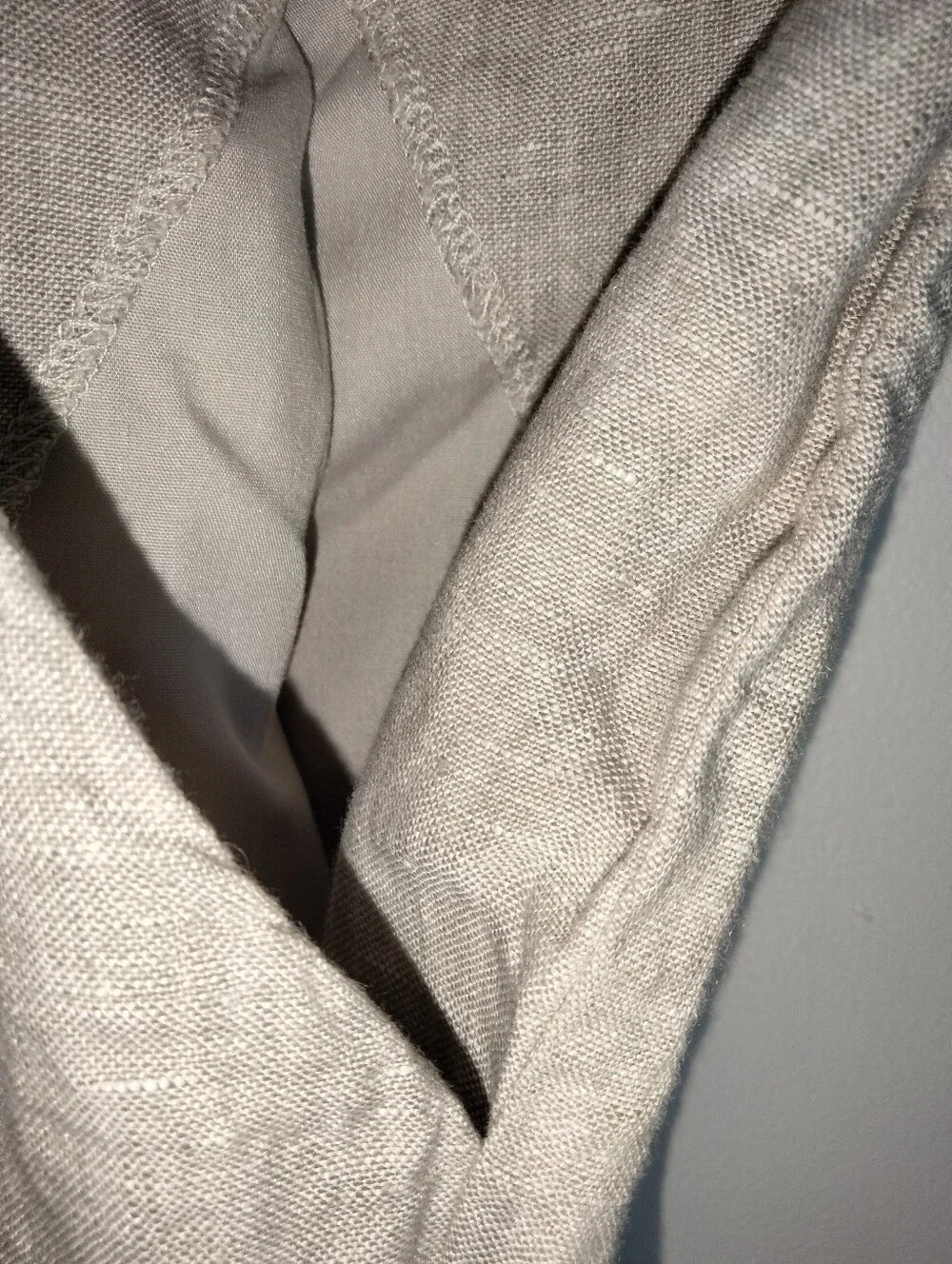 Quince (Size L) Oatmeal 100% Linen Slip Pocket Elastic Pull-on Waist Crop Pants